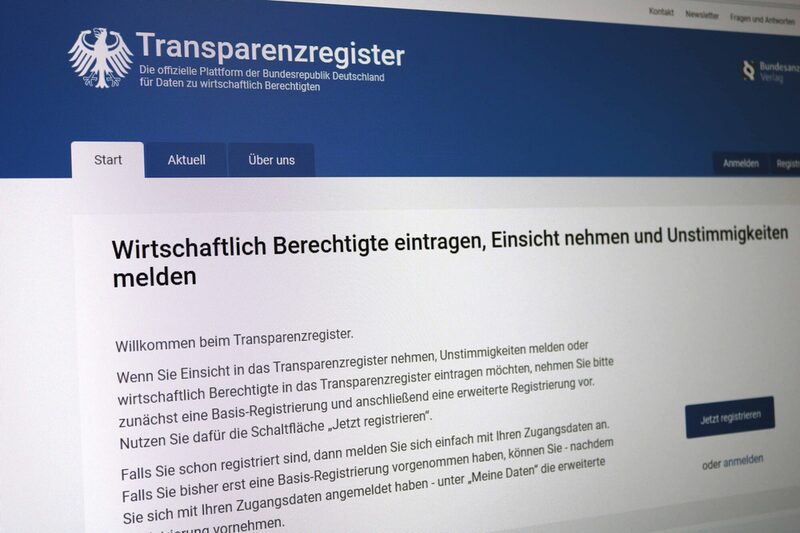 Homepage Transparenzregister